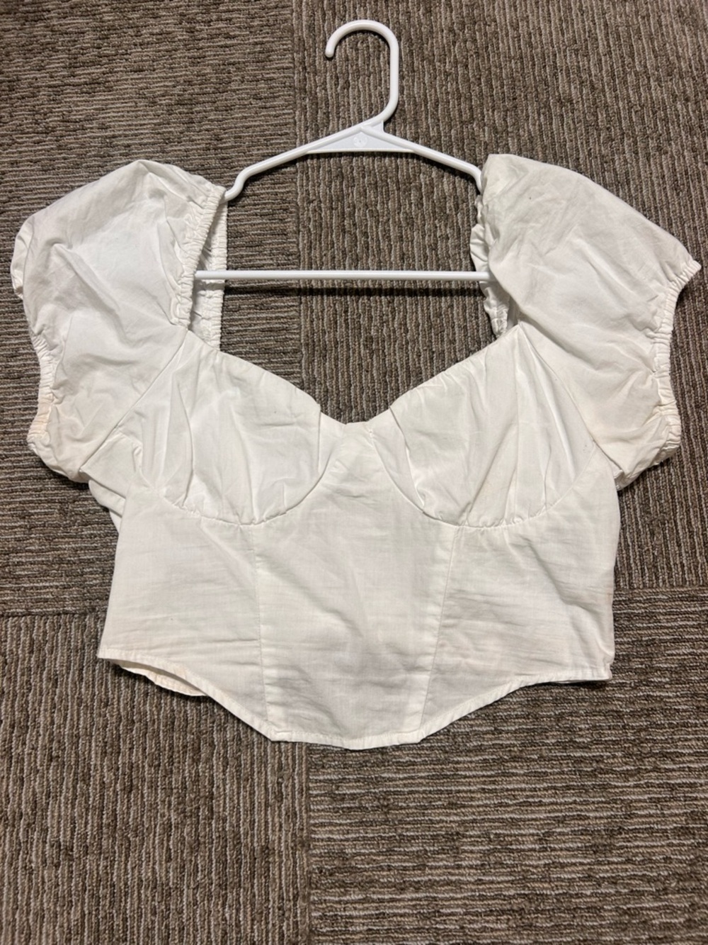 H&M White Puff Sleeve Sweetheart-Neck Crop Top